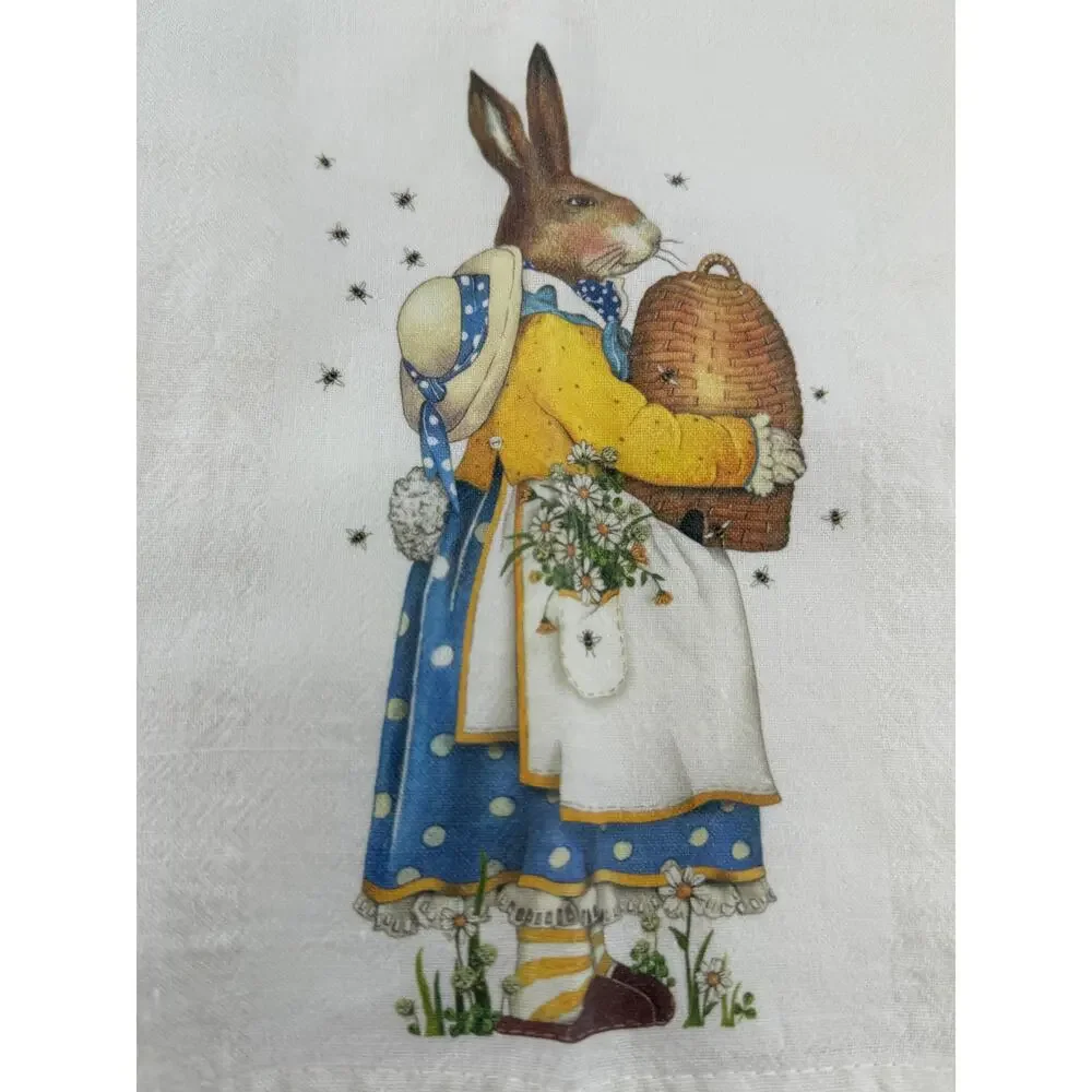 Cottage Bunny Rabbit Tea Towels100 % CottonFarmhouse Kitchen  Set 2 30x28 Easter